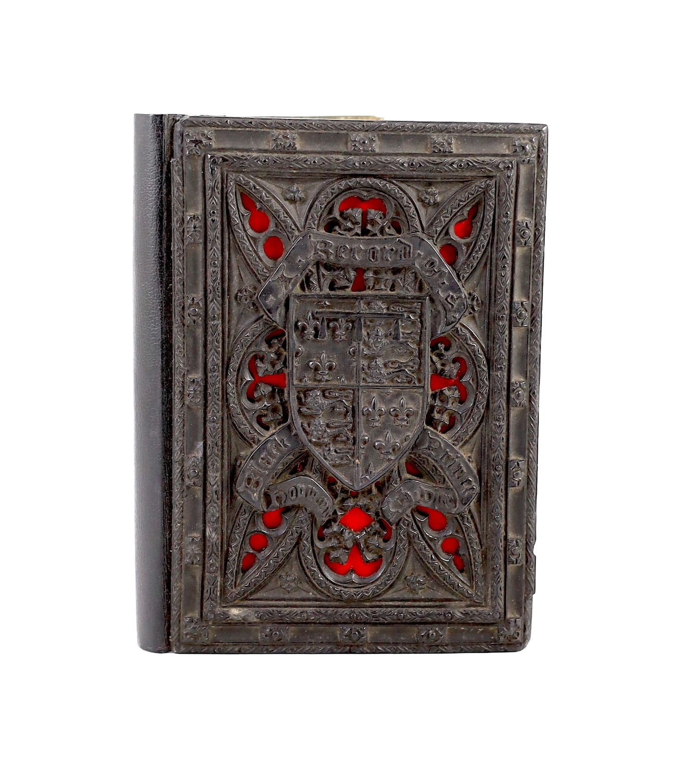 Humphreys, Henry Noel - A Record of the Black Prince, 8vo, original Gothic revival black moulded and pierced boards, in papier-mâché, simulating carved wood, with 6 chromolithograph plates, text in red and black Longman,